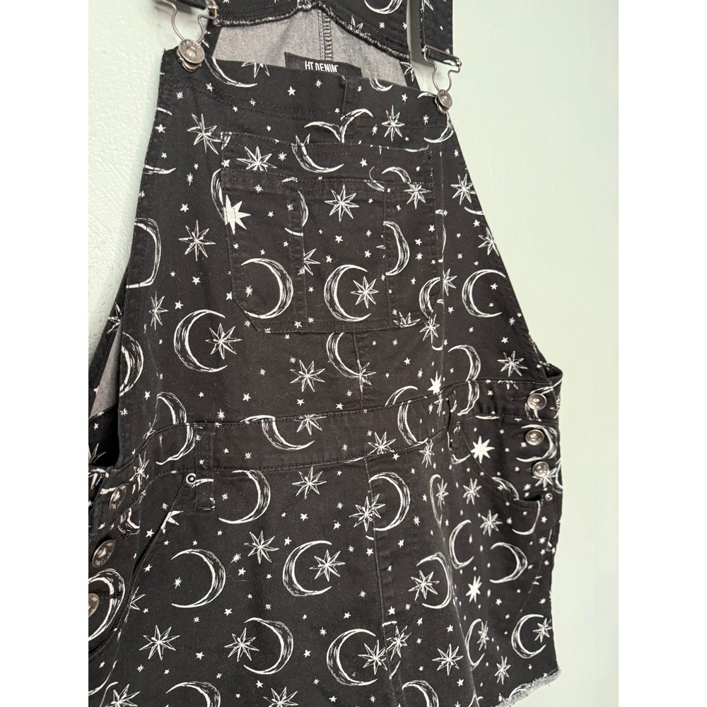 HT Denim Shortalls in black and white cosmic moons and stars overalls - Picture 5 of 7